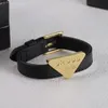 Designer bracelet, latest style classic triangle Black Leather Watch strap bracelet, 18K gold high quality brass material, simple and stylish, wedding, party, gift