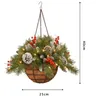 Fleurs décoratives joyeux noël panier suspendu artificiel pommes de pin branche d'arbre avec cordes lumineuses pendentifs de noël cadeaux guirlande maison