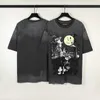 Drevv Skate House Full Moon Big Grey Wolf Rabbit Retro Distressed Kurzarm-T-Shirt für Herren und Damen mit lächelndem Gesicht