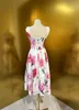 Womens dress sleeveless pink carnation print midi dress