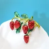 Enamel Strawberry Brooches Fruit cute flower strawberry girl brooch enamel silk scarf buckle clothing DIY Hat Bag Accessories GC2021