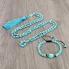 Collana Orecchini Set 6mm 108 Perline Annodate fatte a mano Regolabili Braccialetti in pietra blu bohémien Donna Uomo Meditazione Reiki Gioielli buddisti