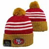 Men Knitted Cuffed Pom San Francisco SF 49 Bobble Hats Sport Knit Hat Striped Sideline Wool Warm Baseball Beanies Cap for Women A3