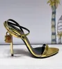 2023 Tom-fords heel sandals Dress Shoes sandal pointy toe padlock Lock 105mm gold heels Bicolor Ankle-Strap Sandals naked leather pop heel sandals size 34-43EUR