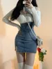 Sukienki swobodne 2023 Jesienne kostiury Kobiety Kobiety Y2K Sweter Moda dżinsowa sukienka 2 -częściowa koreańska odzież