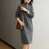 Japanese Half Zipper Knitted Dress 2023 Autumn and Winter New Mid-Length Loose Casual Long Sleeves Stand Collar Woolen Skirt