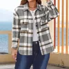 Camicette da donna Camicie da donna Cappotto in misto lana scozzese di grandi dimensioni Manica lunga Colletto rovesciato Bottone Elegante camicetta autunnale Top casual