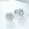 Stud Smyoue 0.5CT 5MM Azul-verde Moissanite Girassol Brincos Coloridos Casamento Noiva Brilhante Halo 925 Prata Luxo Ear Studs YQ231107