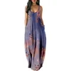 Casual Dresses Women's Party Blue Butterfly Print ärmlös Sexig Summer Long Pullover Dress Woman Clothes Suspenders Robe Vestidocasual