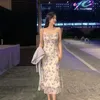 캐주얼 드레스 여성 슬리빙 드레스 우아한 여름 2023 빈티지 긴 고급 이브닝 파티 한국 해변 의상 꽃 슬링