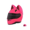 Capacetes de motocicleta Nitrinos Marca Capacete Fl Face com Orelhas de Gato Quatro Temporada Cor Rosa Entrega Mobiles Motocicletas Acessórios Dhfeq