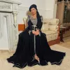 Vintage Applique långa ärmar aftonklänningar v hals långärmad marockansk kaftan formell klänning satin oftskirt arabisk dubai prom klänning utan bälte