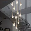 Lustres Moderne Cristal De Luxe LED Or Goutte De Pluie Pendentif Lumières Luminaire Salon Chambre Escalier Lampes Suspendues Lustre