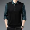 Men s T Shirts Fashion Striped Polo Shirts for Solid Color Casual Designer Long Sleeve Tops Button Collar Clothing 230407