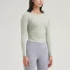 Luluwomen Yoga clothing top women's nude sports long-sleeved running training blouse stretch tight fitness quick-drying T-shirt