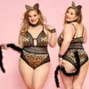 Sexy Cosplay Plus Size Cat Leopard Erotic Catsuit Bodysuit Lingerie Costumes Wexy Role Play Clubwear Outfits