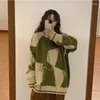 Women's Sweaters HOUZHOU Vintage Green Knitted Sweater Women Pullover Y2K Blue Female Winter Harajuku Streetwear Patchwear Autumn