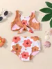 Clothing Sets Baby Girl Ruffled Swimsuit With Reversible Floral Print And Knotted Crop Top Shorts Set For Beach Bathing