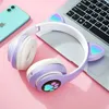 Cute Cat Ears Headphones Bluetooth Wireless Gaming Headset with Flashing LED Light Pink Stereo Music Earbud for Kids Girls Gift