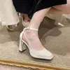 Buty dress damskie sandały kwadratowe palec mary jane grube obcasy pompki mody Kobiet Pasku kostki swobodny chaussure femme