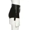 女性のショートパンツ2023夏の女性PU伸縮性ハイウエストY2Kホワイトブラックレザーショートパンツレディースストリートオールマッチワイドレッグ