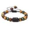 Natural Stone Chakras Bead Bracelet Men Zodiac Sign African Pinestone Weaving Bracelet For Women Men Jewelry