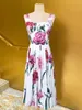 Womens dress sleeveless pink carnation print midi dress