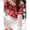 Kvinnors tröjor 2023 Nya kvinnor Julstickade tröjor Autumn Fe Long Sle Pullover Snowflake Red Sweater Femme Party Clothl231107