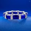 Cluster Rings Handmade Lab Sapphire Diamond Ring Real 925 Sterling Silver Party Wedding Band For Women Bridal Engagement Jewelry Gift