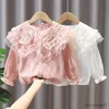 Zestawy odzieży Zestawy odzieży jesiennej dziewczyny Baby dziewczyna urocza duże lapowe koronki długie rękawy TOP+dżinsy Spring Dziecięce odzież moda dla dzieci R231107