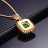 Pendant Necklaces Temperament Square Emerald Imitation Green Tourmaline Female 18K Gold Plated Collar Chain