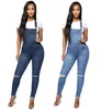 Frau Overalls Jeans Mode Denim Hose zerrissen Distressed Casual gebleichter Knopf sexy Bodysuit Free Shopping