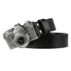 Bälten SLR Camera Model Metal Buckle Retro Punk Style Belt äkta läder män kvinnor gåva