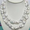 enorme 15-28MM mer du sud verdadero collar de perlas barrocas blancas 35 libras272R