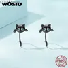 Stud Wostu 925 Sterling Silver Cute Tail Stud Earrings for Women 4 Colors Mini Cat Ear Animal Studs Girl Holiday Jewelry Party Gift YQ231107