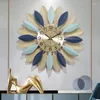 Relojes de pared Reloj de hoja de lujo americano, adornos colgantes, pegatina para sala de estar, artesanía, porche, vestíbulo, decoración Mural