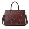 Evening Bags Large Capacity Women Shoulder For Ladies Floral Leather Handbags 13.3 Retro Burgundy Hand