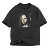 Designer Fashion T-shirt Summer American High Street Mona Lisa imprimé Old Wash Hommes et femmes Casual Lâche T-shirt à manches courtes