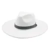Szerokie brzegowe czapki Fedora Big 9.5 cm luksusowy solidny biały czarny pasek kobiet Kobiety Klasyczne proste mężczyzn czapki filcowane zimowy kapelusz