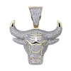 Iced Out CZ King Bull Demon Pendant Necklace Gold Silver Men With Rope Chain Hip Hop Punk Fashion Jewelry331N