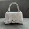 İnsan kum saati kakma rhinestone elmas çantalar kadınlar glisten debriyaj crossbody omuz kayışı lüks orijinal deri tasarımcı çanta yaz çantası