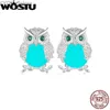 Stud Wostu 925 Sterling Night Owl Style Luminous Studörhängen Kvinnor Glödar i Dark Ear Animal Pendientes Girl Bästa födelsedagspresent YQ231107