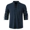 Men s T Camisetas 2023 V Camisa de pescoço camiseta moda moda vintage fina de manga comprida top homens casuais respiráveis ​​Viking Lace Up Man Shirts 230407