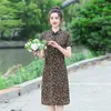 Feestjurken met korte mouwen, vintage print, zomer lang, voor dames, Chinese kraag, casual vakantie, damesjurk, elegante kleding