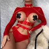 Bodysuit Set Red Hollow Out Kobiety bielizny koronkowe przezroczyste mise