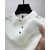 Polos masculinos verão high end respirável camisa polo masculino oco de manga curta gelo seda negócios camiseta masculina roupas de marca casual