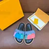 com caixa colorida estampa de abóboras chinelo acolchoado travesseiro piscina plano conforto mula 2023 SS Yayoi Kusama slides sandália designer masculino feminino chinelos tamanho 36-42