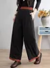 Women's Pants Solid Color Folds Cotton Thicken Women Wide Leg Elastic High Waist Straight Casual Fashion Patchwork Cozy Loose Trousers