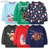 Moletom com capuz masculino moletom de natal para meninos meninas 2023 inverno papai noel elk jumper topo crianças moda longo sle pulôver crianças hoodiesl231107