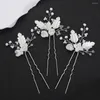 Headpieces Trendy Flower Hair Pins For Women Bridal Silver Crystal Wedding Accessories Jewelry Handmade Bride Headpiece Leaves Tiaras